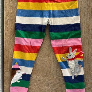 Mini Boden Multi-colored, striped leggings with animal appliqué